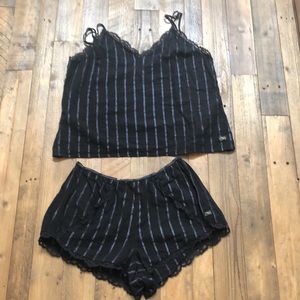 Victoria’s Secret Black Metallic/Striped PJ Set